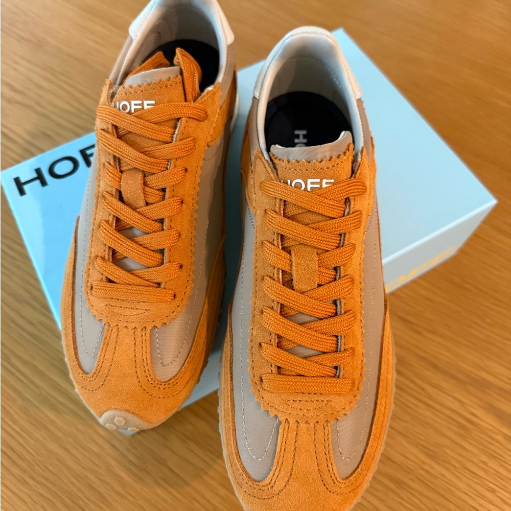 Hoff Women’s Orange Suede & Beige Runner Sneakers NEW